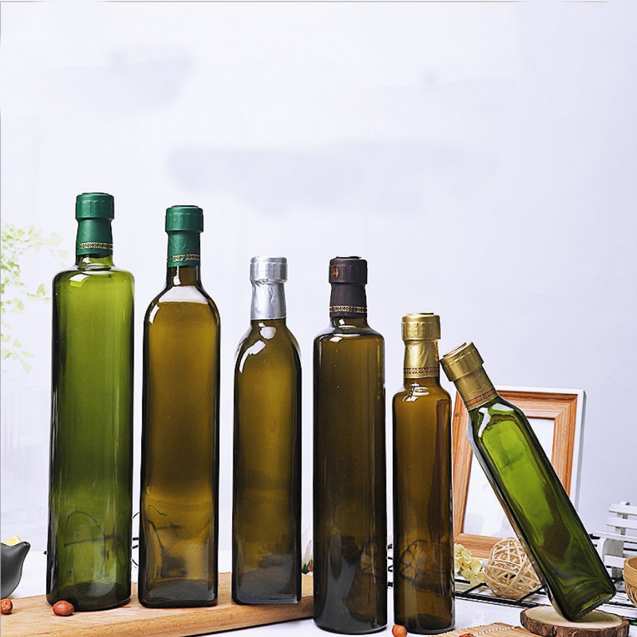 Botellas de aceite de oliva de vidrio de color ámbar de 250 ml Botellas de aceite de cocina con tapas