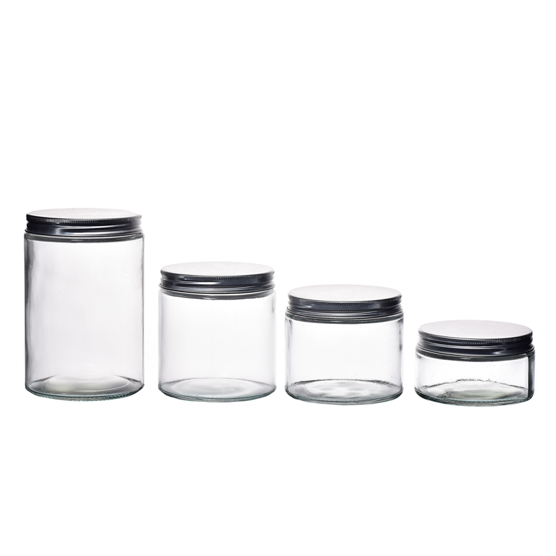 Tarro de cristal de cilindro de pedernal 500 ml con tapas de tornillo para mermelada de almacenamiento de alimentos