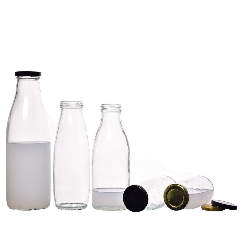 Envase de leche de bebida de botellas de leche de vidrio redondo de 500 ml