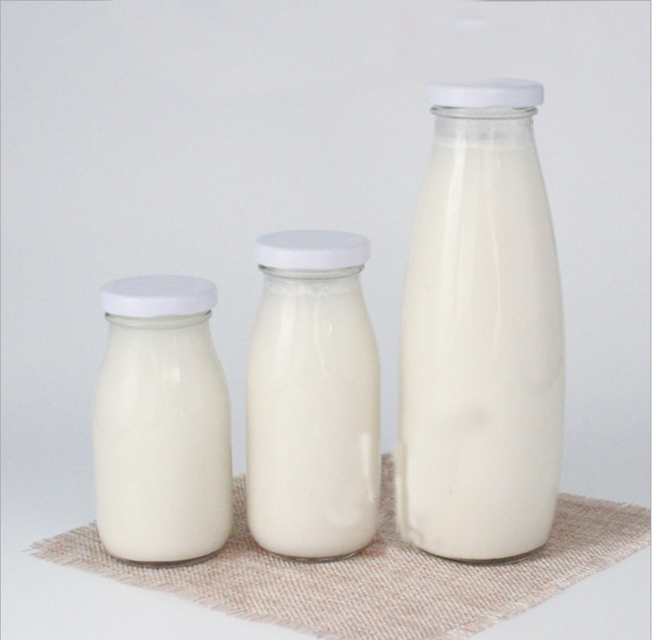 Envase de leche de bebida de botellas de leche de vidrio redondo de 500 ml